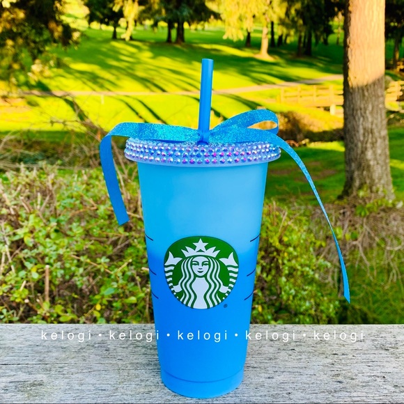 Starbucks | Other | Newstarbucks Custom Bedazzled Bling Blue Color Changing  Cold Cup | Poshmark